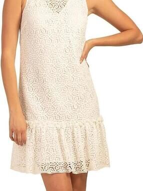 Trina Turk Barbara Lace Dress Women’s Size 8 Medium White Sleeveless Ruffle Hem